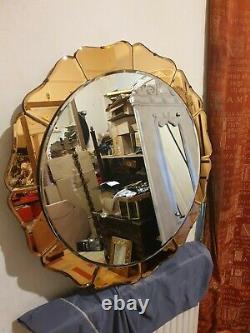 Fabulous Vintage 1940s/50s Art Deco Style Round Mirror with Peach Glass Petals