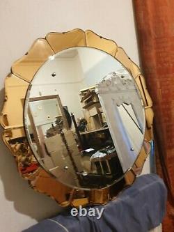 Fabulous Vintage 1940s/50s Art Deco Style Round Mirror with Peach Glass Petals