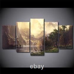 Fantasy Mountain Lake Landscape 5 Piece Canvas Print Poster Wall Art Home Decor