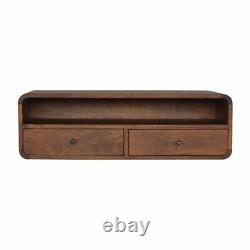 Floating Console Table Wall Mounted Curved Art Deco Dark Wood Dressing Table