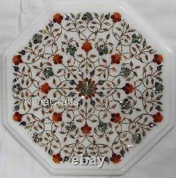 Floral Art Inlay Marble Coffee Table Top Decent Look Corner 15 Inches