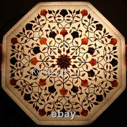 Floral Art Inlay Marble Coffee Table Top Decent Look Corner 15 Inches
