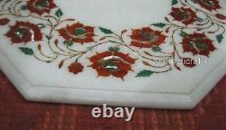 Floral Design Inlay Marble Coffee Table Top Elegant Look Island Table 18 Inches