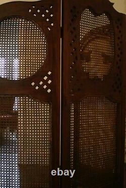 French Antique Rococo Style Mahogany and Rattan Screen Room Divider