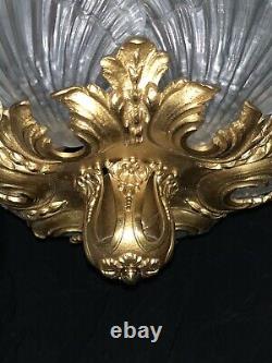 French Art Deco Nouveau Shell Frosted Glass Slip Shade Chandelier Lalique Style