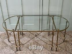 French Mid 20th C Maison Bagues Tripartite Brass Glass Side Sofa Coffee Table