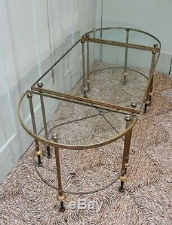 French Mid 20th C Maison Bagues Tripartite Brass Glass Side Sofa Coffee Table