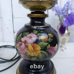 French Vintage Hand-Painted Lamp in Art Deco Style with Glass Shade