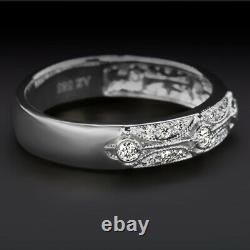 G-H VS DIAMOND VINTAGE STYLE WEDDING BAND STACKING RING 14k WHITE GOLD ART DECO