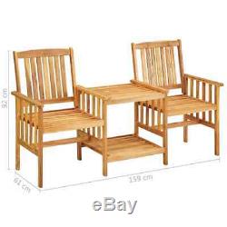 Garden Dining Set Wooden Bench with Tea Table 2 Chairs Patio Furniture Loveseat