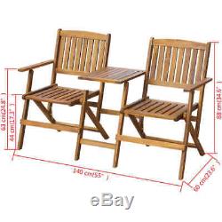 Garden Dining Set Wooden Bench with Tea Table 2 Chairs Patio Furniture Loveseat