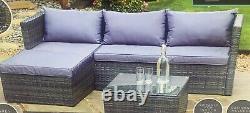Garden Patio Set Furniture 4 Seater Rattan Grey Effect With Table & Cushions