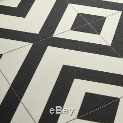 Geometric Cushion Vinyl Flooring Black & White Tile Effect Sheet Lino Cairo 01
