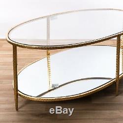 Gin Shu Gold Gilt Leaf Parisienne Console Oval Coffee Table Glass Mirrored Shelf