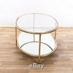 Gin Shu Gold Gilt Leaf Parisienne Console Oval Coffee Table Glass Mirrored Shelf