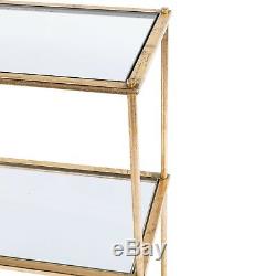 Gin Shu Gold Gilt Leaf Parisienne Metal Clear Glass Shelves Side Table Bookcase