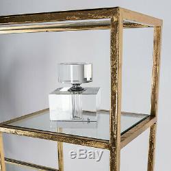 Gin Shu Gold Gilt Leaf Parisienne Metal and Glass Shelving Unit Furniture