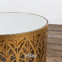Gin Shu Gold Gilt Leaf Parisienne Set of 2 Metal Round Nesting Coffee Tables
