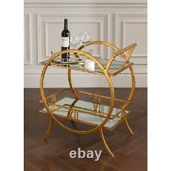 Gold Drinks Trolley 2 Mirrored Shelves Art Deco Design with Gold Finish