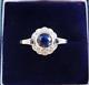 Gorgeous 18ct White Gold Art Deco Style 0.75ct Sapphire And Diamond Daisy Ring