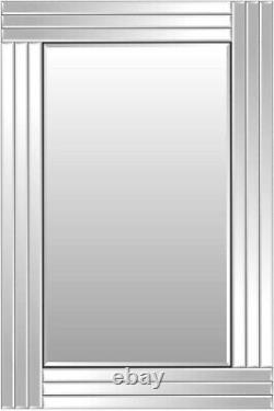 Grace Silver Glass Framed Rectangle Bevelled Wall Mirror 48 x 32 Extra Large