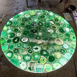 Green Agate Round Sofa Center Table Agate Bar Countertops Handmade Art Home Deco