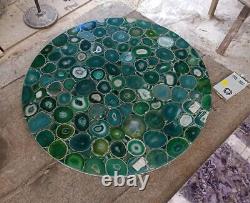 Green Agate Round Sofa Center Table Agate Bar Countertops Handmade Art Home Deco