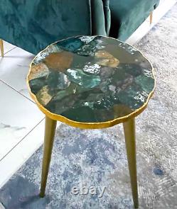 Green Agate Semi Precious Stone Table, Contemporary / Designer / Luxury