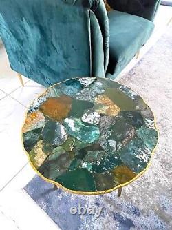 Green Agate Semi Precious Stone Table, Contemporary / Designer / Luxury
