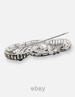 Green Art Deco Style Brooch Pin 925 Sterling Silver For Party Wear CZ Jewelry