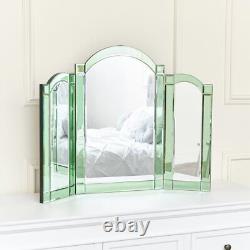 Green Glass Art Deco Triple Mirror 74cmx60cm vanity table top