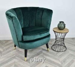 Green Velvet Scallop Shell Back Tub Chair Armchair Upholstered Chairs Bedroom Lo