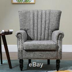 Grey Fabric Soft Armchair Wing High Back Sofa Tub Chair Lounge Cafe Living Room