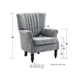 Grey Fabric Soft Armchair Wing High Back Sofa Tub Chair Lounge Cafe Living Room