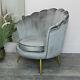 Grey Velvet Shell Chair Art Deco Vintage Luxurious Bedroom Living Room Accent