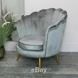 Grey Velvet Shell Chair art deco vintage luxurious bedroom living room accent