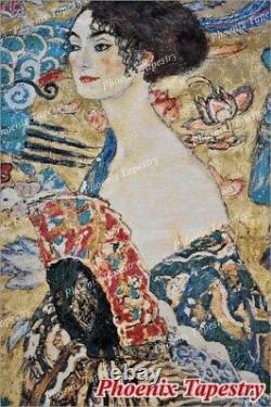 Gustav Klimt Lady with Fan Fine Art Tapestry Wall Hanging, 54x54, UK