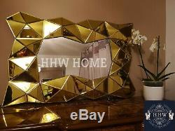 HHW 3D effect large Wall Mirror Gold designer modern Art Decorative 120cm x 80cm