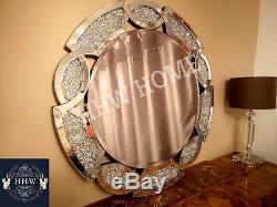 HHW large Crush Diamond Round wall mirror Gem Jewel sparkle bling art deco 90cm