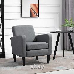 HOMCOM Linen Modern-Curved Armchair Accent Seat with Thick Cushion Wood Legs Grey