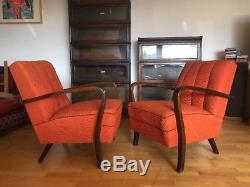 Halabala Style Art Deco Bentwood Armchair /Loft/ Scandi Vgc In Burned Orange