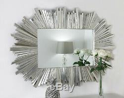 Hamilton Sunburst Silver Art Deco Rectangle Wall Mirror 50 x 35 (127cm x 89cm)