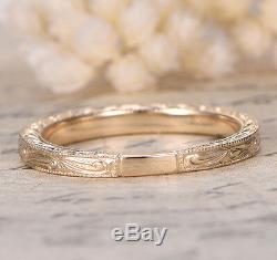 Hand Engraved Art Deco Antique Style 14K Yellow gold Engagement Wedding Ring