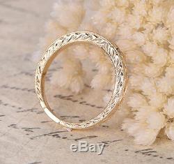 Hand Engraved Art Deco Antique Style 14K Yellow gold Engagement Wedding Ring