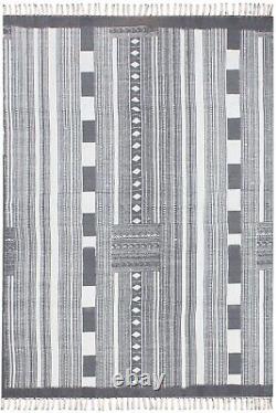 Hand Woven Cotton Dhurries Kitchen Gray Kilim Living Room Area Rugs Outdoor Mats