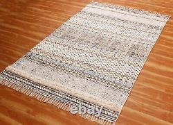 Handmade Cotton Carpet Bedroom Beige Kilim Living Room Area Rug Indien Yoga Mat