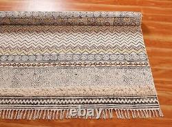 Handmade Cotton Carpet Bedroom Beige Kilim Living Room Area Rug Indien Yoga Mat