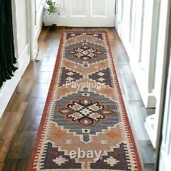 Handmade Long Kilim Runner Rug Custom Hallway Jute Wool Carpets Geometric Mats