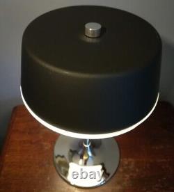 Heavy Chrome Table Lamp Black & White Glass Shade Mid Century Modern Style AF