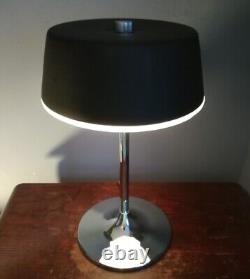 Heavy Chrome Table Lamp Black & White Glass Shade Mid Century Modern Style AF